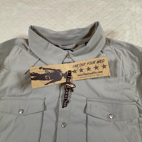 NWT The Good Sir Pedigree Pearlsnap Ripstop Vented Fishing Shirt Gray Men’s Sz L - Picture 3 of 6